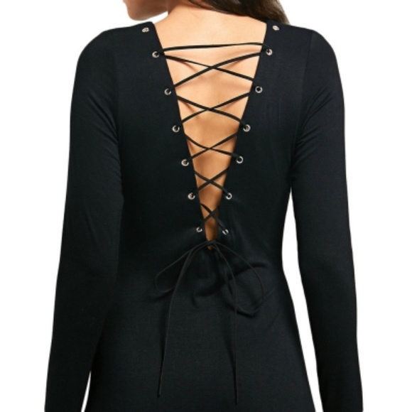 Black Lace Up Jersey Cocktail Dress - Picture 5 of 6